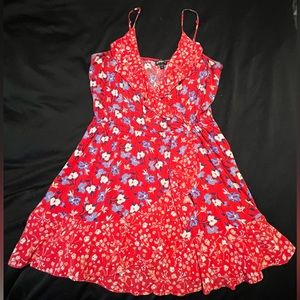 Express floral summer dress, wrap dress effect.